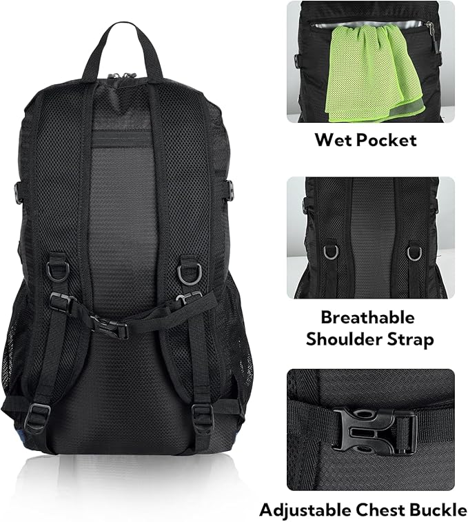 WATERFLY Lightweight Packable Hiking Backpack: 30L Foldable Travel Daypack Ultralight Camping Day Pack for Woman Man