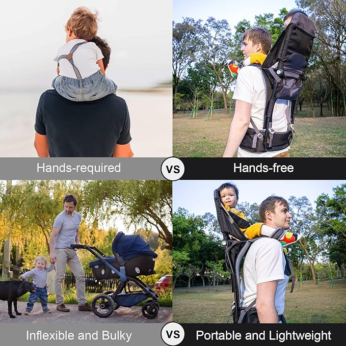 Baby Shoulder Carrier Baby Hiking Backpack Carrier with Rain Cover Sun Shade for Child Safe Backrest and Toddler Ergonomic Seat Holds 40 Pound for Children Between 6 Months-3 Years Old Babies