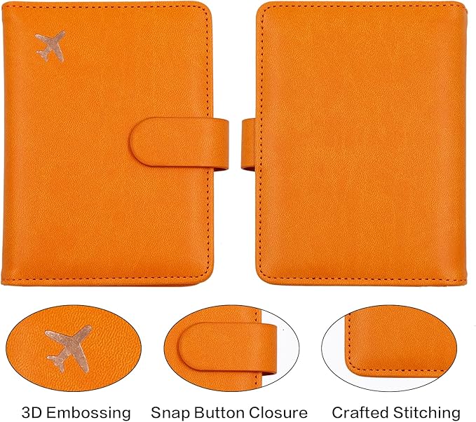 Melsbrinna Rfid Passport Holder for Travel women/Men, Cute Passport Wallet Rfid Blocking Card Slots, Rfid Passport Cover/CaseTravel Wallet, Passport Book Holder (1, Orange)