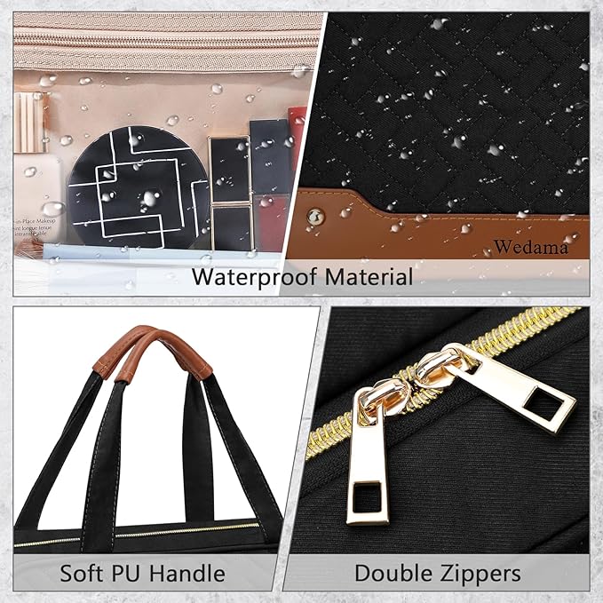 Wedama Toiletry Bag for Women, Hanging Travel Toiletry Bag with Jewelry Organizer Compartment Large Makeup Bag, PVC Waterproof Cosmetic Travel Bag for Travel Business Trips Camping Bathroom, Black