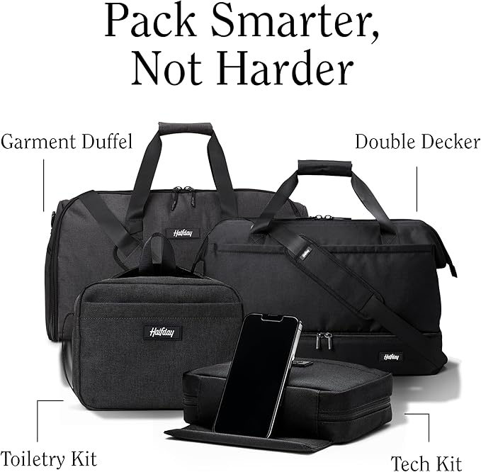 Halfday Sidekick Tech Organizer Kit | Flip-Out Kickstand for Phone/Tablet, Zip-Flat Pouch with Power Mesh & Elastic for Cable & Charger (Splash-Resistant Travel Electronics Accessories Case), Marine