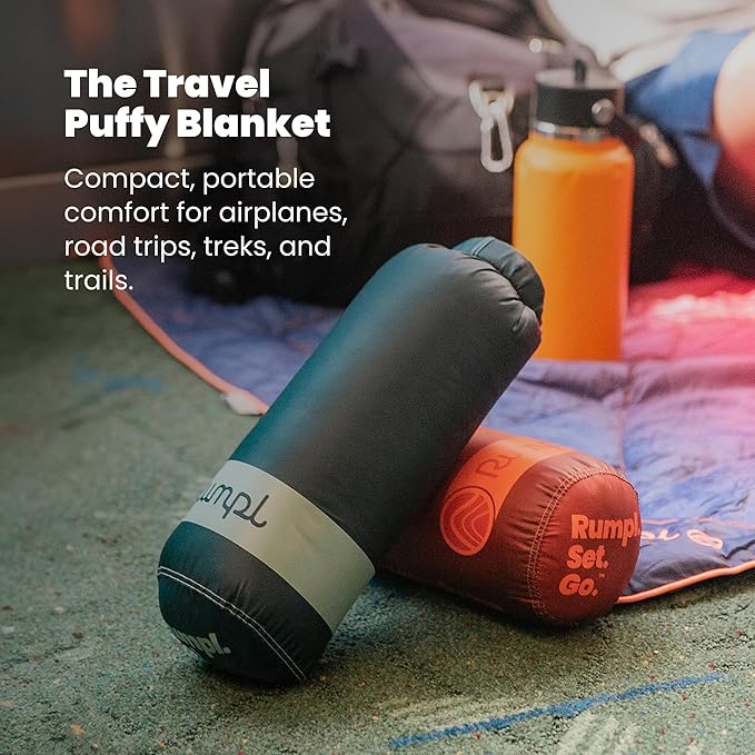 Rumpl Travel Puffy Blanket, Ultra-Packable Travel-Size Warmth and Comfort, Plum