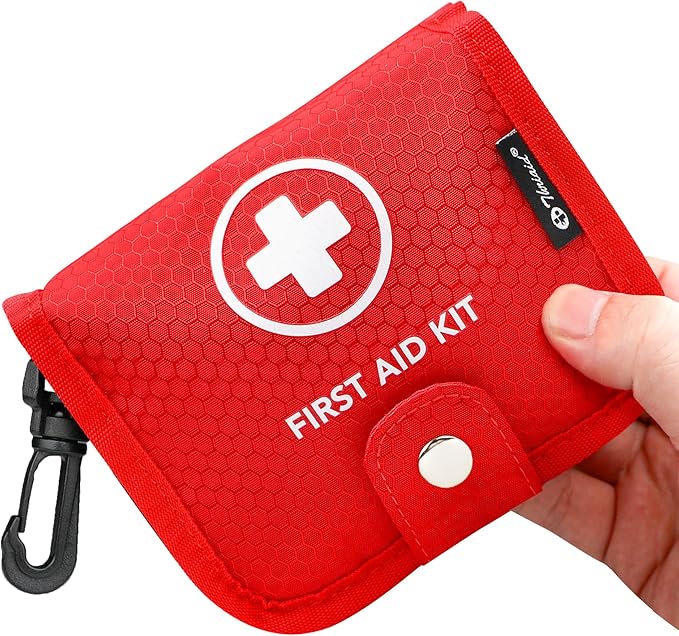 Small First Aid Kit, 100 Pieces Water-Resistant Well Organzied Pouch with Rotatable Buckle - Ideal for Outdoor, Travel, Biking, Camping, Hiking, Car (Red)