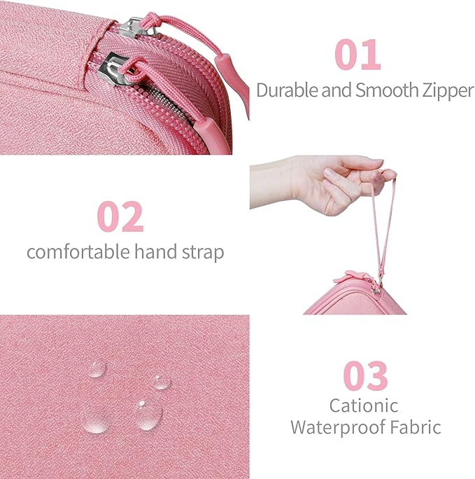 Electronics Travel Organizer,Portable Waterproof Electronic Travel Storage Bag for Small Charging Cord Storage,Charger,Small Electronics,SD Card etc,for Travel,Business - Pink