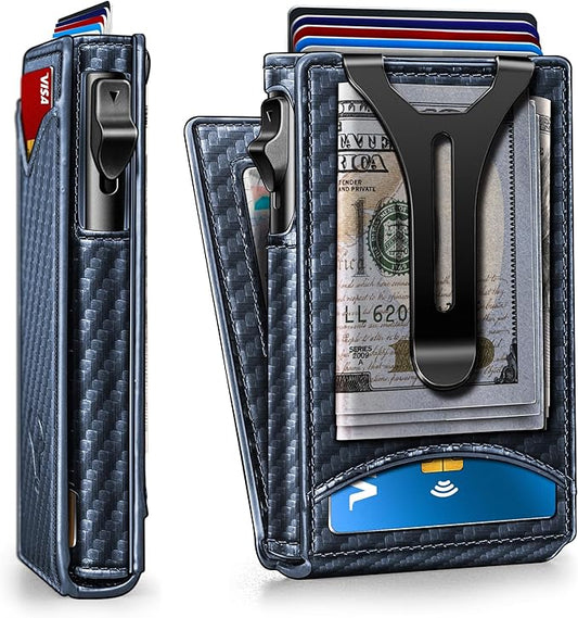 BULLIANT Men Wallet,Money Clip Wallet Slim For Gift Men 9Cards-Metal Credit Card Case in Magnetic Leather Flip