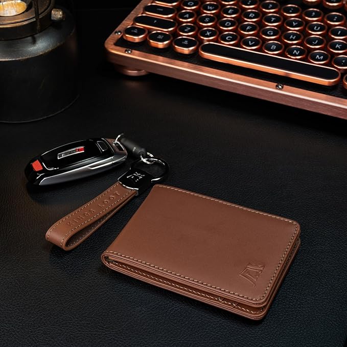 Kings Loot Wallet for Men | Minimalist Slim RFID Blocking Leather Design with Cash Pocket & Card Pull Strap | Holds 1-15 Cards | Stylish & Durable Wallets (Bourbon)