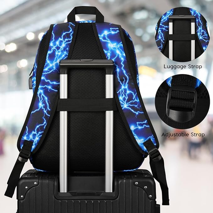 17.3 Inch School Backpack,Lightweight Bookbag Men and Teen Boy Back Pack with USB Charging Port for High School College