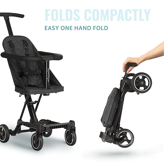 Dream On Me Lightweight and Compact Coast Rider Stroller with One Hand Easy Fold, Adjustable Handles and Soft Ride Wheels, Black