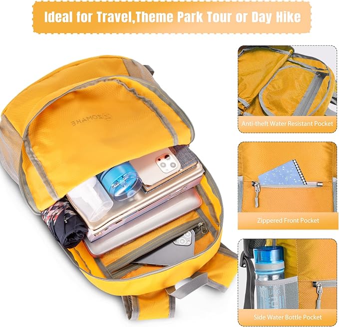 ZOMAKE Ultra Lightweight Hiking Backpack 20L, Packable Small Backpacks Water Resistant Daypack for Women Men(Yellow New)