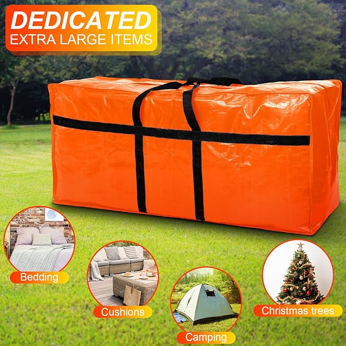 4 Pcs 66 Gallon Large Moving Bags with Zipper and Handles Foldable Storage Duffle Bags Heavy Duty Extra Large Totes for College Dorm Travel Clothes Blankets Bedding Moving (Orange)