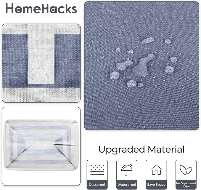 HomeHacks 2 Pack Large Laundry Baskets, Waterproof, Freestanding Laundry Hampers, Collapsible Clothes Hamper with Reinforced Handles in Laundry, College Dorm, Bathroom, Bedroom (Grey+Blue, 88Lx2)