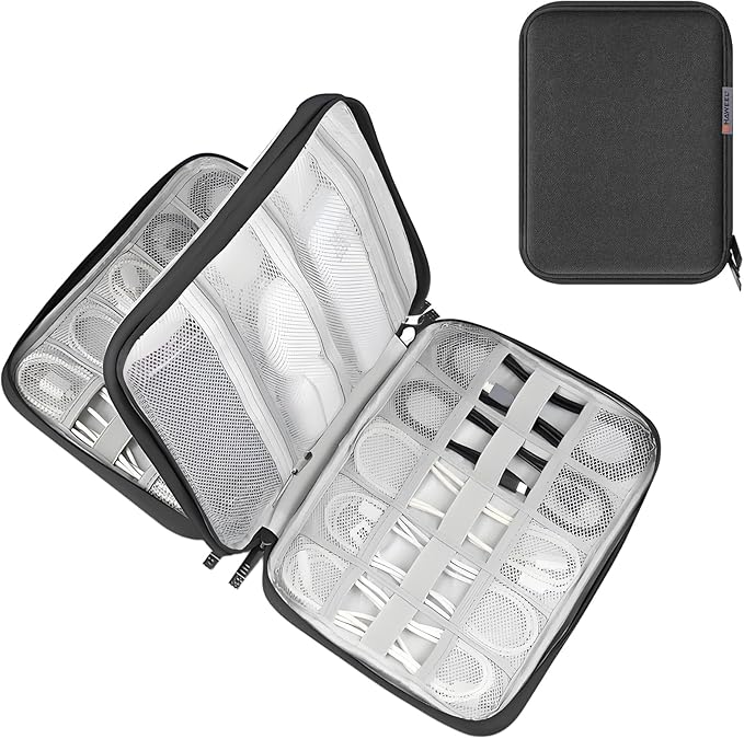 Electronic Accessories Organizer Carry Bag, Travel Cable Storage Case Portable Waterproof Double Layers All-in-One Storage Bag for Cord, Charger, Earphones, U Disk, USB Cable (L)