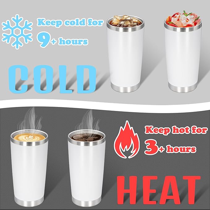 20 oz Tumbler with lid Double Wall Vacuum Insulated Tumblers Stainless Steel Coffee Mug Travel Coffee Tumbler Powder Coated Tumbler Cup Keep Hot&Cold - (White 12 Pack)