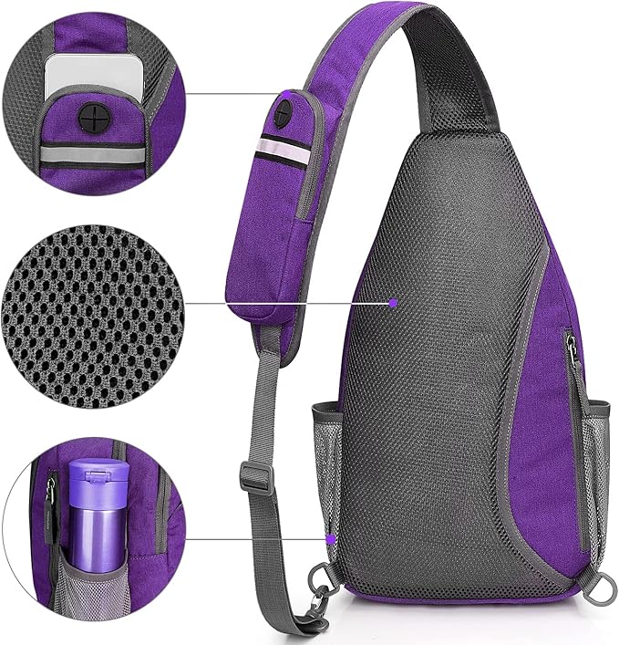 G4Free Sling Bag RFID Blocking Sling Backpack Crossbody Chest Bag Daypack for Hiking Travel(Purple)