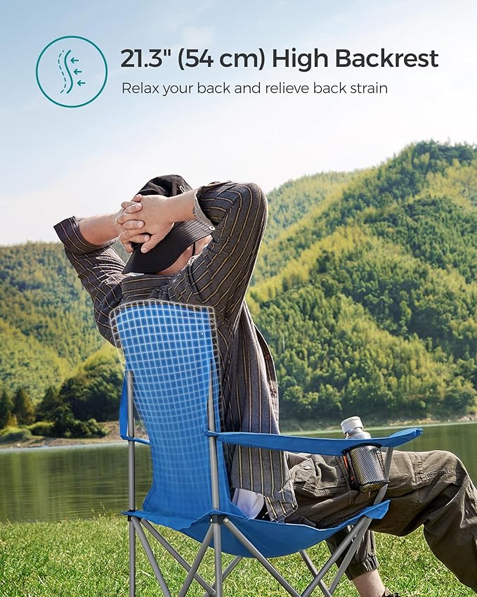 SONGMICS 2 Pack Folding Camping Chairs, Load 330 lb, Cup Holder and High Backrest, Heavy-Duty Structure, for Lawn, Garden, Fishing, Terrace