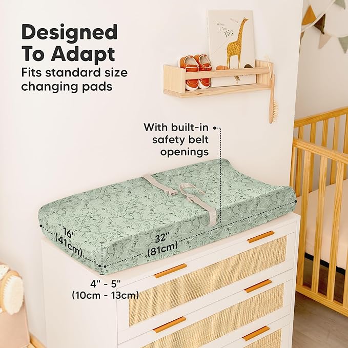 2-Pack Organic Changing Pad Covers for Girl, Boy, Neutral - 100% Cotton Changing Table Pad Cover, Soft Baby Nursery Diaper Changing Pad Sheets, Contour Changing Pads Liners,Change Pad Cover (DinoDood)