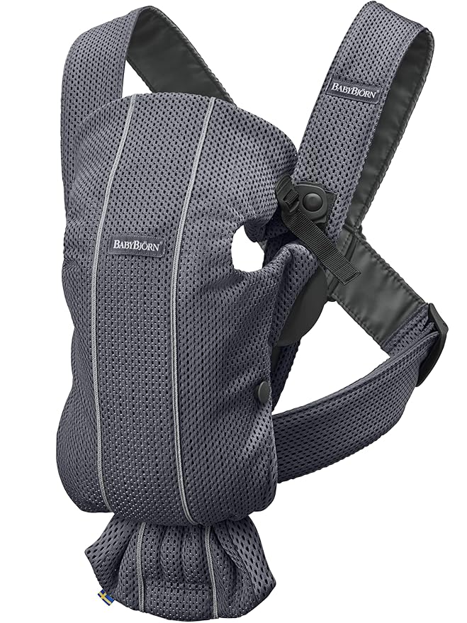 BabyBjörn Baby Carrier Mini, Anthracite, 3D Mesh | Newborn Carrier (7-25 lbs), Ergonomic, Easy-to-Use