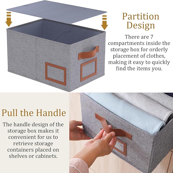 OUTBROS Foldable Storage Box for Shelves, 15.7 x 11.8 x 7.9 inch Fabric Baskets, Wardrobe Organiser with Handles, Suitable for Storing Clothes, Books, Cosmetics (Gray, 3-Pack)