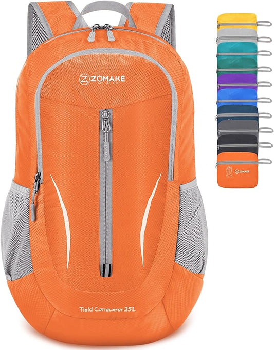 ZOMAKE Ultra Lightweight Packable Backpack 25L, Foldable Hiking Backpacks Water Resistant Small Folding Daypack for Travel(Orange)