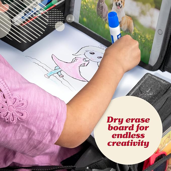 Lusso Gear Kids Travel Tray for Car - Road Trip Essentials for Kids - Car Seat Tray for Toddlers & Kids - for Airplane, Kids Travel Desk, Road Trip Activities (Mermaids)
