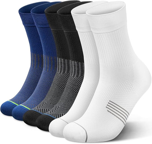 PAPLUS 3 Pairs Running Compression Socks for Men & Women, Atheltic Crew Socks with Cushion, Arch Support for Hiking, Cycling