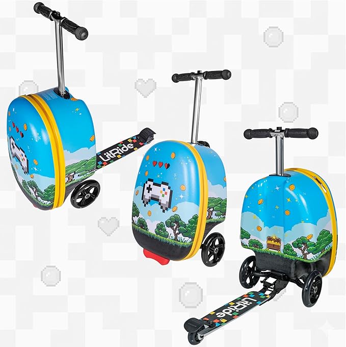 Hardshell Kids Ride-On Luggage with Scooter Suitcase – Carry-On Compliant with LED Light-Up Wheels – Fun and Functional Travel Companion for Children Ages 5–12