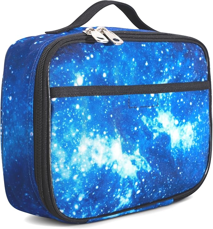 Fenrici Galaxy Lunch Box for Boys, Kids, Boy's Lunch Box for School, Insulated Lunch Bag for Preschool, K-6, Soft Sided Compartments, Spacious, BPA Free, Food Safe,10.8in x 8.5in x 2.8in, Blue