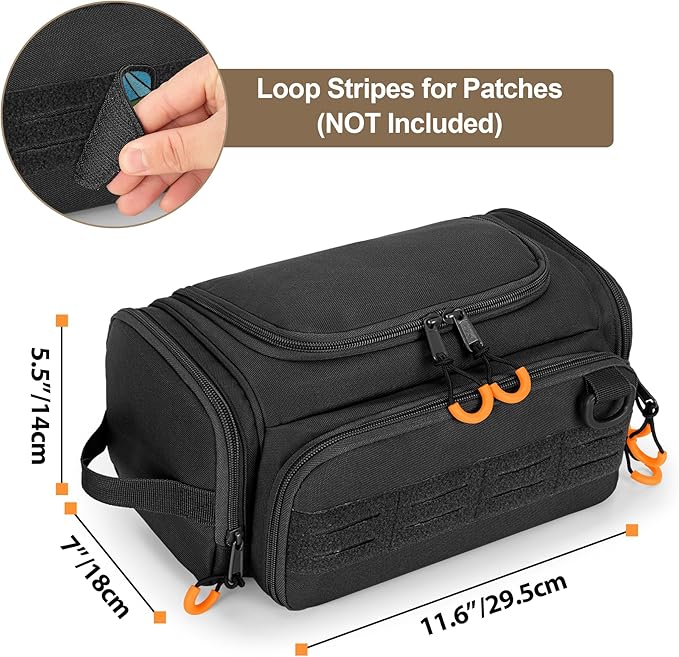 Tactical Toiletry Bag for Men, Hanging Hygiene Bag, Travel Dopp Kit Organizer for Shaving, Shower Essentials and Toiletries, Black (Empty Bag)
