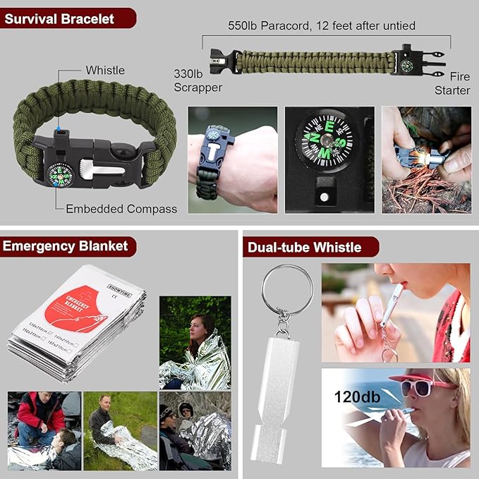 Gifts for Father's Day Men - 118-in-1 Survival Kits - Military-Grade Survival Gear for Outdoor Adventures, Disaster Preparedness, Car/Home/Office Emergency Kit with First Aid Supplies