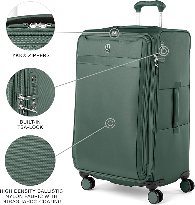 Travelpro VersaPack+ Lightweight Softside Expandable Checked Luggage, 8 Spinner Suitcase, TSA Lock, Men and Women, Checked Large 29-Inch, Desert Sage Green