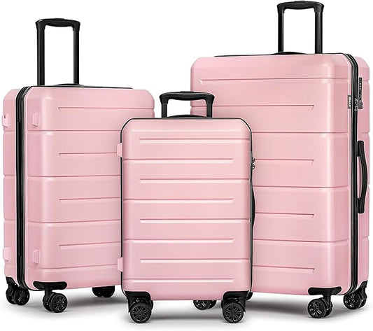 KYME Pink Luggage Sets 3 Piece (22in/26in/30in) Hardshell Suitcases with Spinner Wheels Hardside Suitcase Sets with TSA Lock Travel Rolling Luggage Set for Women Men