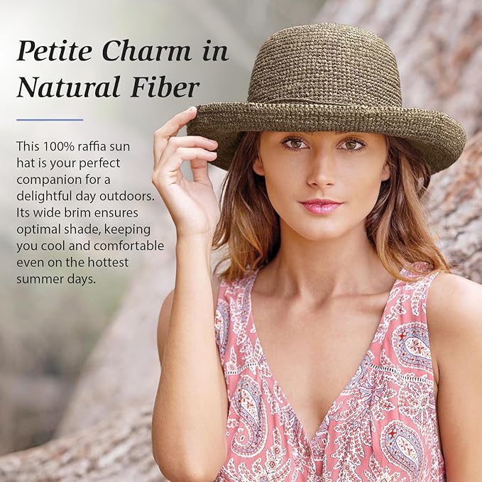 Wallaroo Hat Company – Women’s Petite Catalina Sun Hat – Wide Brim, Natural Fiber, Adjustable Sizing for Smaller Crown Sizes