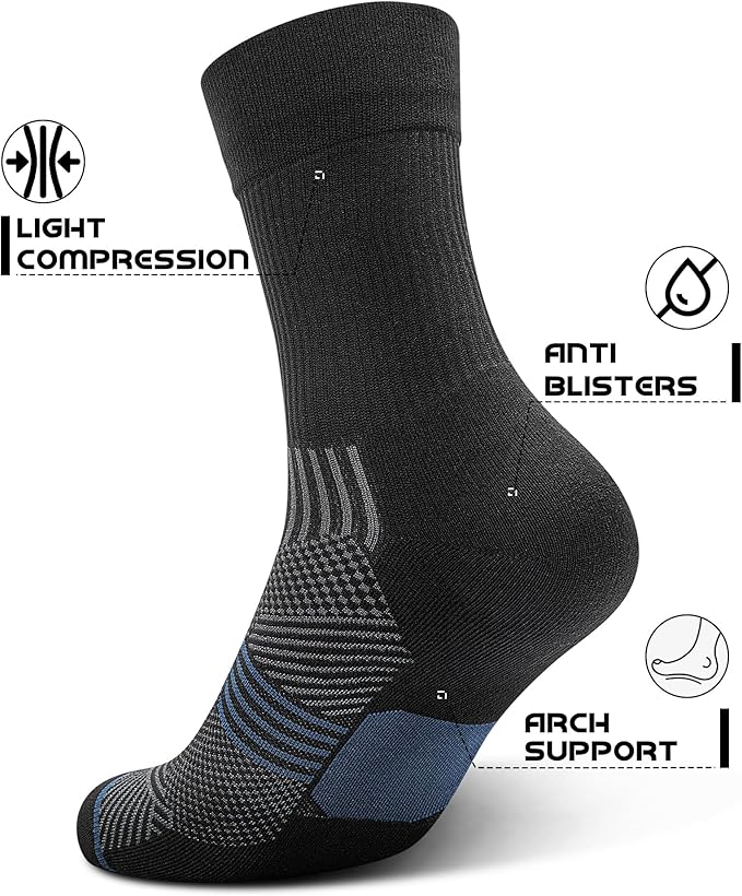 PAPLUS 3 Pairs Running Compression Socks for Men & Women, Atheltic Crew Socks with Cushion, Arch Support for Hiking, Cycling