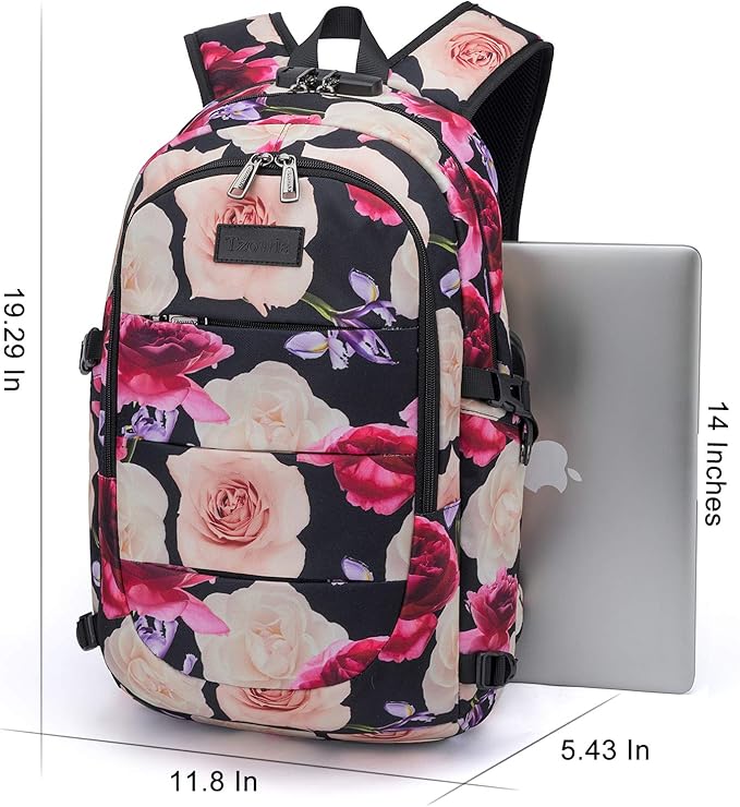 Tzowla Business Laptop Backpack Water Resistant Anti-Theft with USB Charging Port and Lock 15.6 Inch Computer Backpacks for Men, Women, Casual Hiking Travel Daypack (Flower)