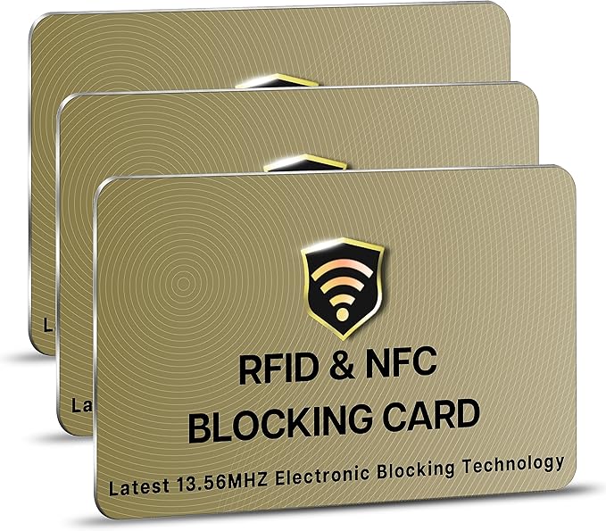SaiTech IT RFID Protected Cards, 3 Pack One Card Protects Entire Wallet Purse For Men & Women, NFC Contactless Bank Debit Credit Card Protector ID ATM Guard Card – Golden