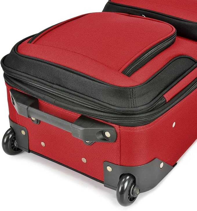 U.S. Traveler Lightweight Rolling 20" Carry On Luggage Softside Suitcase, Red, 2 Wheel Single