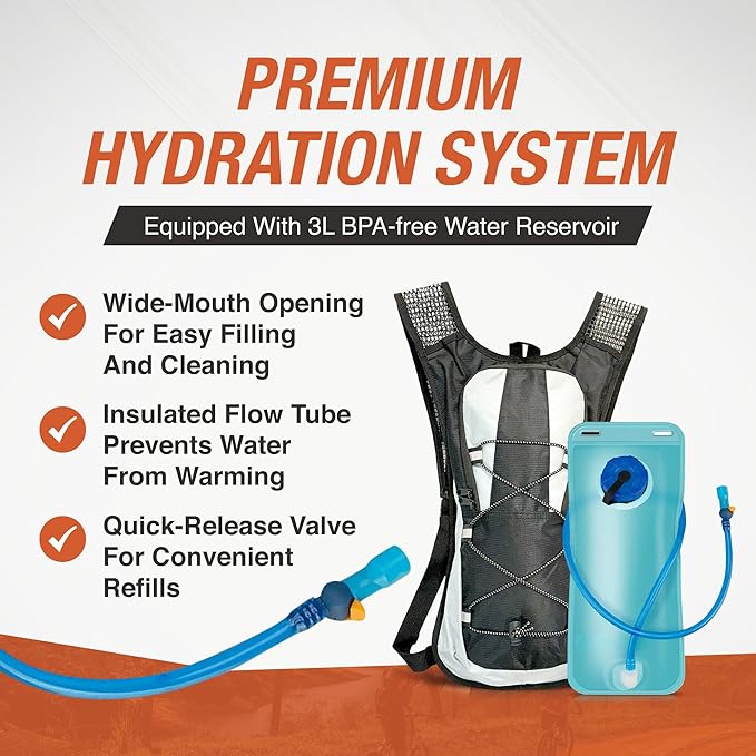 Military-Grade Hydration Backpack, 3L Water Reservoir Pack with Insulated Flow Tube, Tactical Outdoor Gear for Hiking Camping Cycling, Adjustable Padded Straps, Weather-Resistant Pack