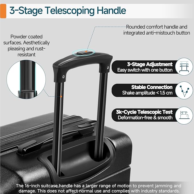 Hoteel Luggage Sets 3 Piece, ABS+PC Hard Shell Expandable Suitcases with Wheels, TSA Aproved Lock and Carry on Bags, Travel Suit Case Set for Men and Women, (3-Piece, Black)