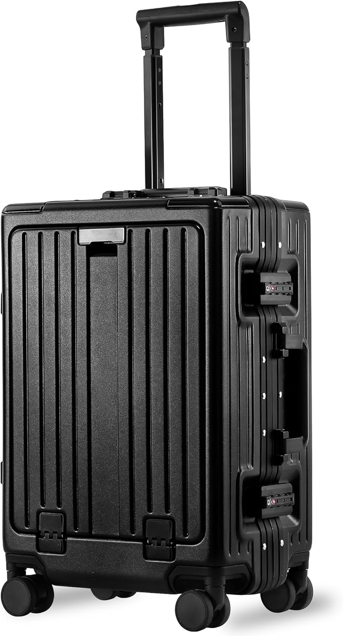 24 Inch Check-In Luggage Aluminum Frame Zipperless Luggage, Hard Shell Suitcase TSA Approved Checked Luggage, ABS+PC Lightweight Zipperless Suitcase with Spinner Wheels (Black)