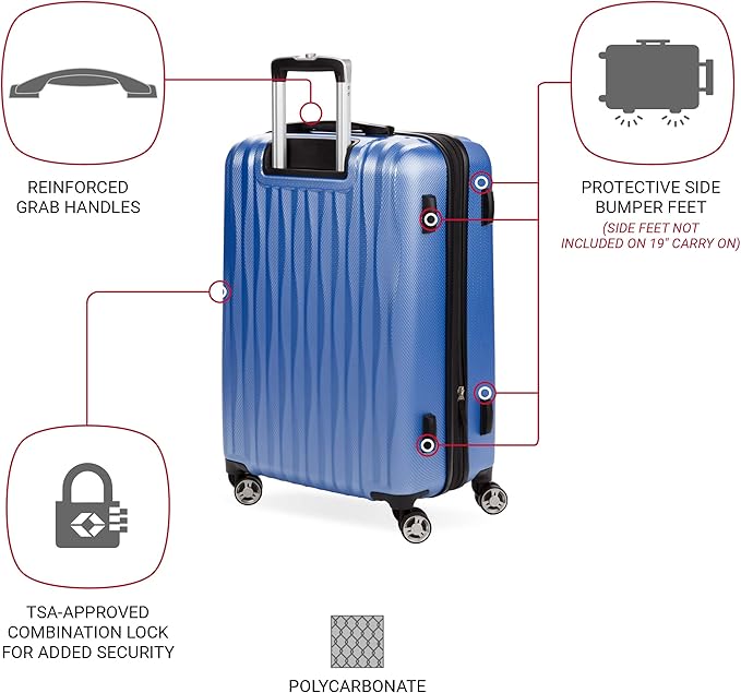 SwissGear 7272 Energie Expandable Hardside Luggage with Spinner Wheels and TSA Lock, Periwinkle Blue, Checked-Medium 24-Inch