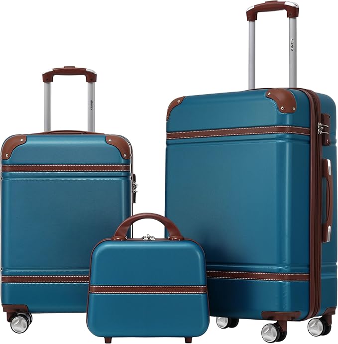 Merax Luggage Set 2 Piece Suitcase Set with Cosmetic Case Expandable Spinner Wheels Vintage Luggage Sets(Blue,20"+24")