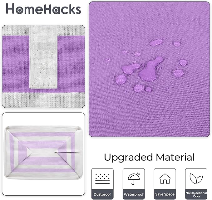 HomeHacks 2 Pack Large Laundry Baskets, Waterproof, Freestanding Laundry Hampers, Collapsible Clothes Hamper with Reinforced Handles in Laundry, College Dorm, Bathroom, Bedroom (Purple, 125Lx2)