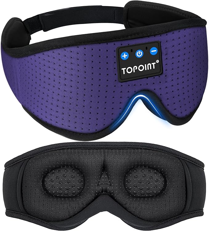 Sleep Mask with Headphones Bluetooth 5.4, TOPOINT 3D Eye Mask Blackout Breath Silk for Side Sleepers Women Men, Sleep Headphones Earphones HD Speaker Microphone for Travel Meditation Gift, CPAP Users