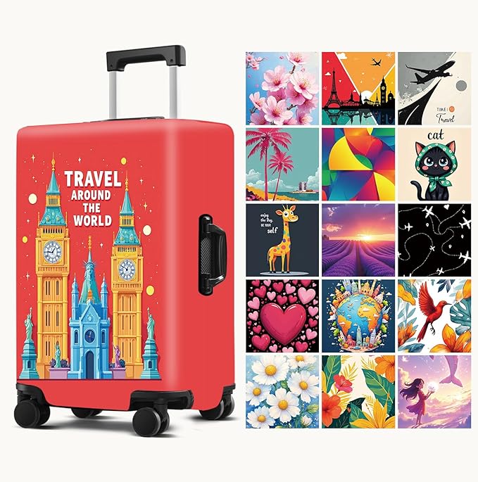 Luggage Cover Washable Suitcase Protector Anti-Scratch,Stretchable Fit for 20-34Inch Luggage Durable Travel Bag Cover with Zipper Closure (London-2, XL(fits 32-34Inch suitcase))