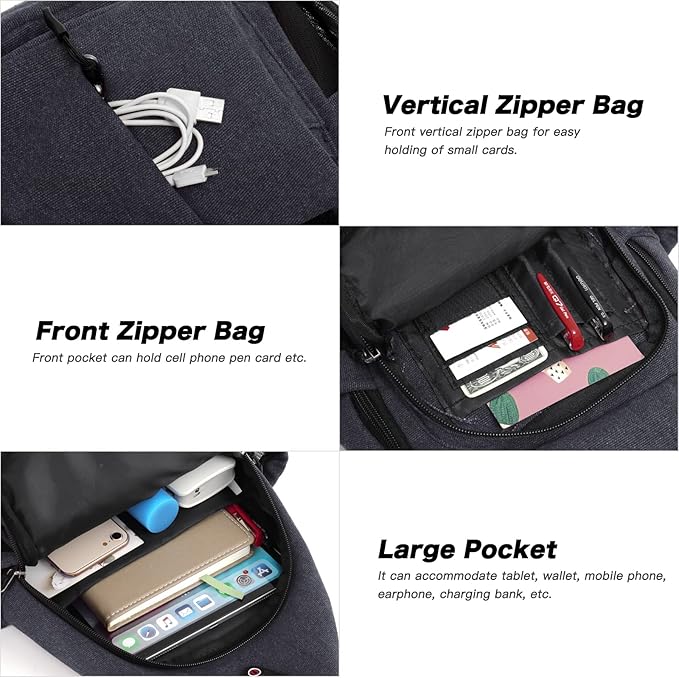 MOSISO Sling Backpack,Canvas Crossbody Hiking Daypack Bag with Anti-theft Pocket, Space Gray