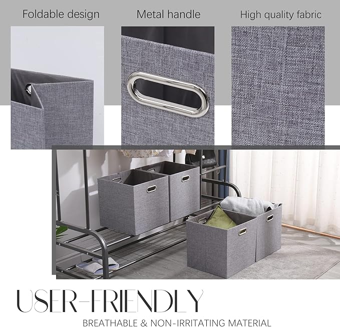 Collapsible Organization Basket Fabric Foldable Box with Handles, 13x13 Cube Storage Bins Set of 4, Thick and Heavy Duty Storage Baskets for Shelves Bedroom Livingroom,Gary