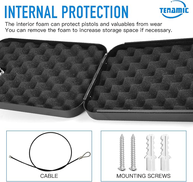 Tenamic Pistol Safe, Portable Travel Gun Safe, Solid Steel Handgun Lock Box for Home, Gun Safes for Car, Black