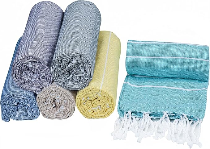 HILLFAIR Cotton Turkish Beach Towels- Lightweight Sand Free Peshtemal Hammam Towels for Bath Swim Yoga Spa- XXL Oversized Beach Towel (39 x 72 inch - 6 Pack Multicolor)