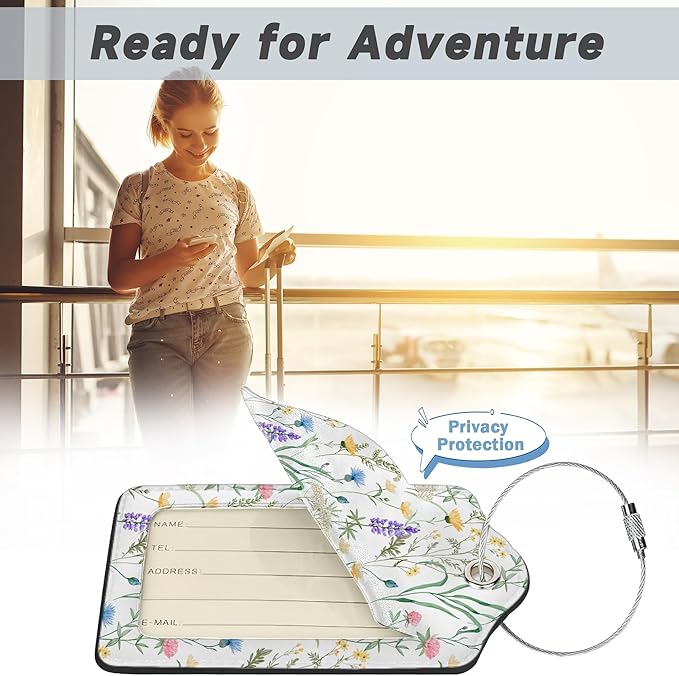 2 Pack Luggage Tag for Suitcase, Retro Lavender Leather Bag Tags Identifiers Privacy Cover ID Label with Durable Steel Loop for Women Men Kids Girls Travel