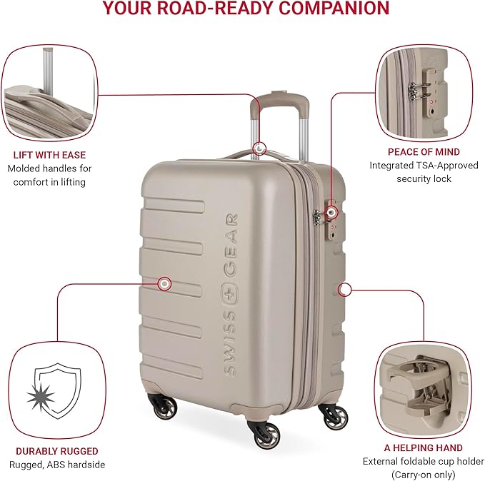 SwissGear 7366 Hardside Expandable Luggage with Spinner Wheels, Sand, Carry-On 19-Inch